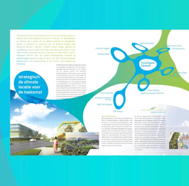 Visuele identiteit, positionering, branding en uitwerking van diverse middelen voor Bedrijventerrein SmartPark Gemert