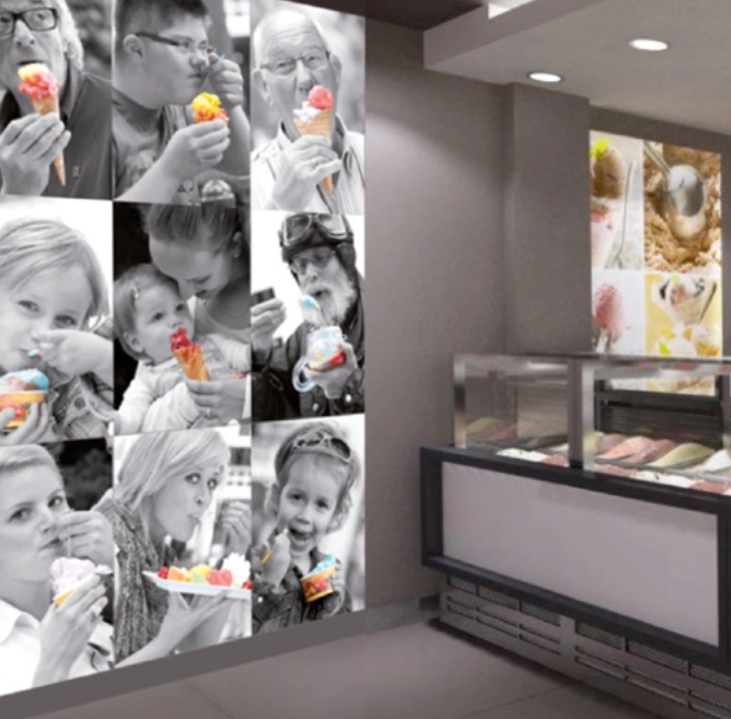 Visuele identiteit, signing en branding voor IJssalon Frozen